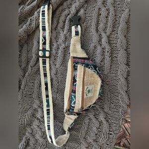 Beige and Black Patterned Fanny Pack Bag